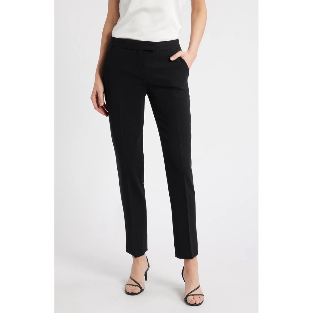 Theory Ibbey 2 Admiral Crepe Straight Pants Sz 6 Black Academia Preppy $265